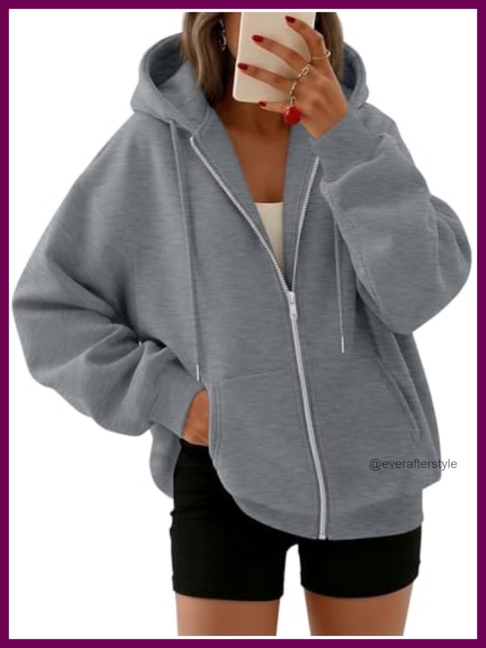 Oversized Zip Up Hoodie Fleece Sweatshirt Full Zip Drawstring Pockets
